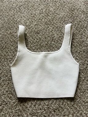 Babaton Ribbed Square-Neck Crop Top - White